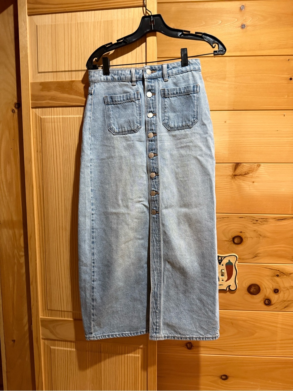 ROLLA'S Light Blue Button-Front Denim Midi Skirt